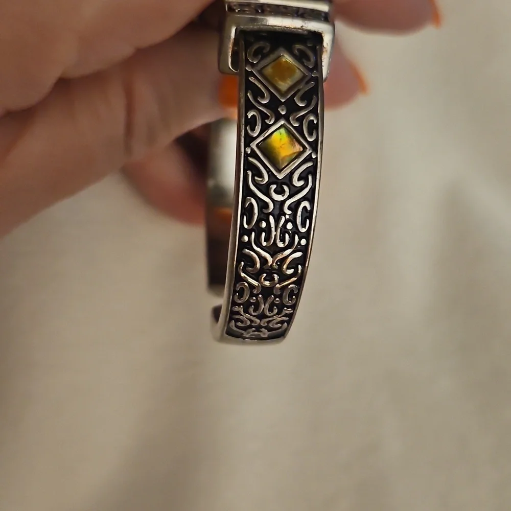 MZ BERGER Ornate Abalone Shell Cuff Watch